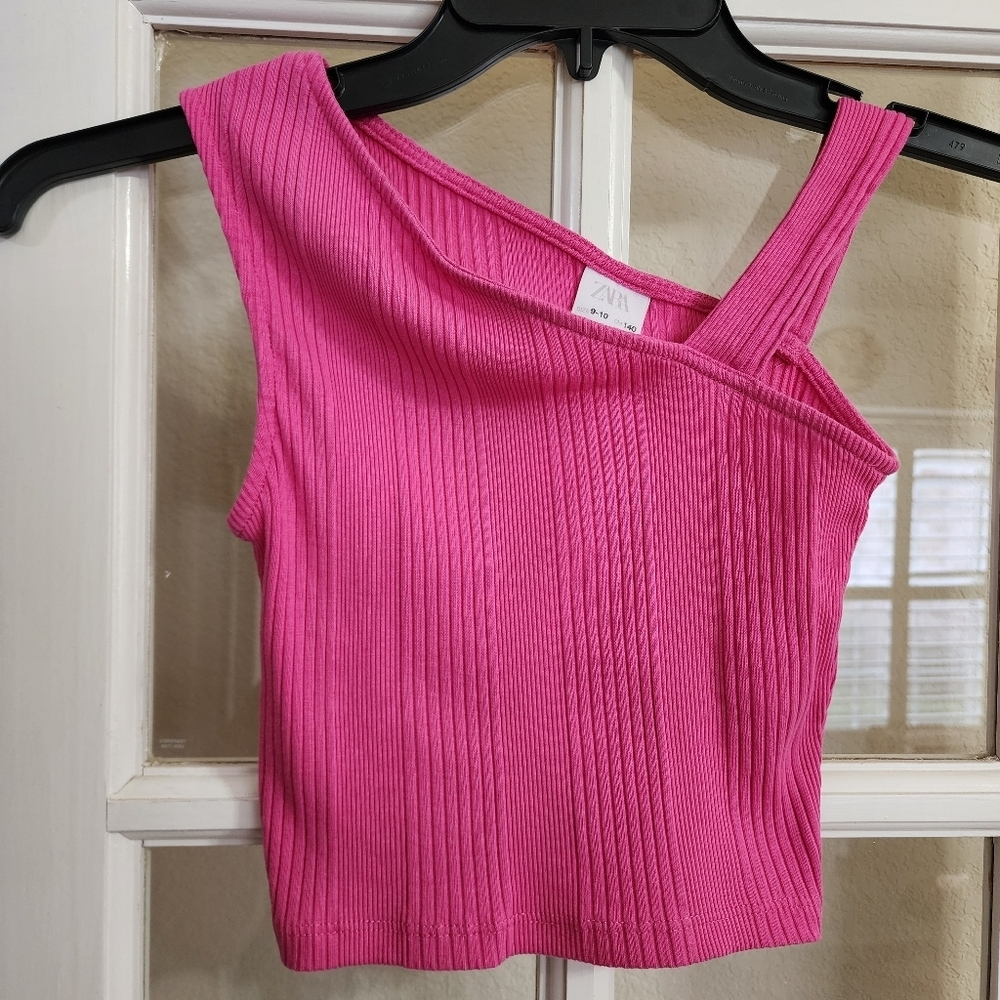 Zara Youth Girls Pink Ribbed One Shoulder Tank Top Size 9–10 140cm